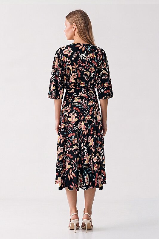  Floral Desenli Kruvaze Midi Boy Elbise Standart Renk - 2