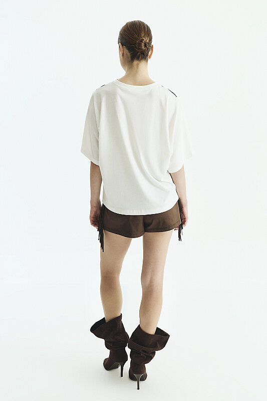 Fular Baskılı T-Shirt Ekru - Roman (1)