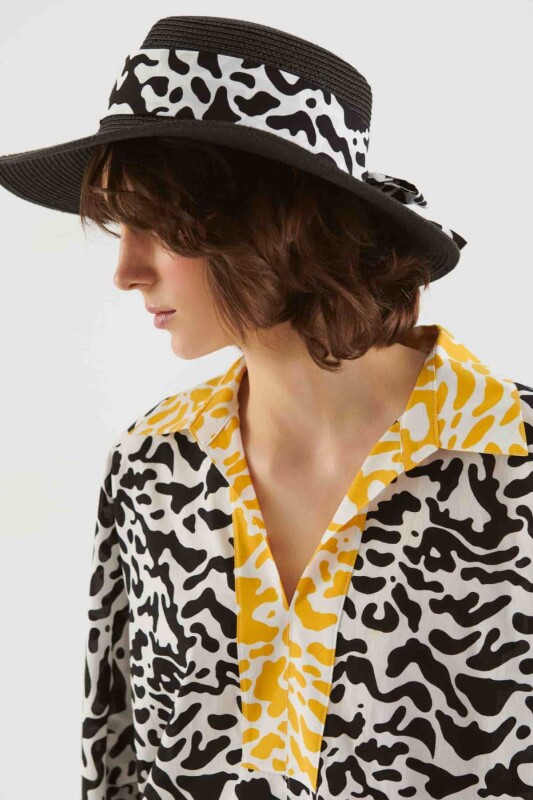 Fularlı Hasır Şapka Siyah - 2