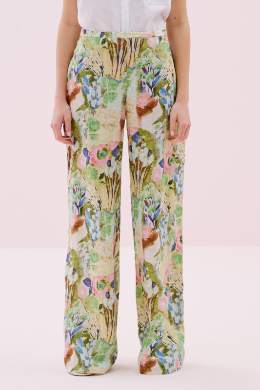 Geniş Düz Paça Keten Pantolon Standart Renk - 3