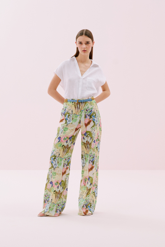 Geniş Düz Paça Keten Pantolon Standart Renk - 4