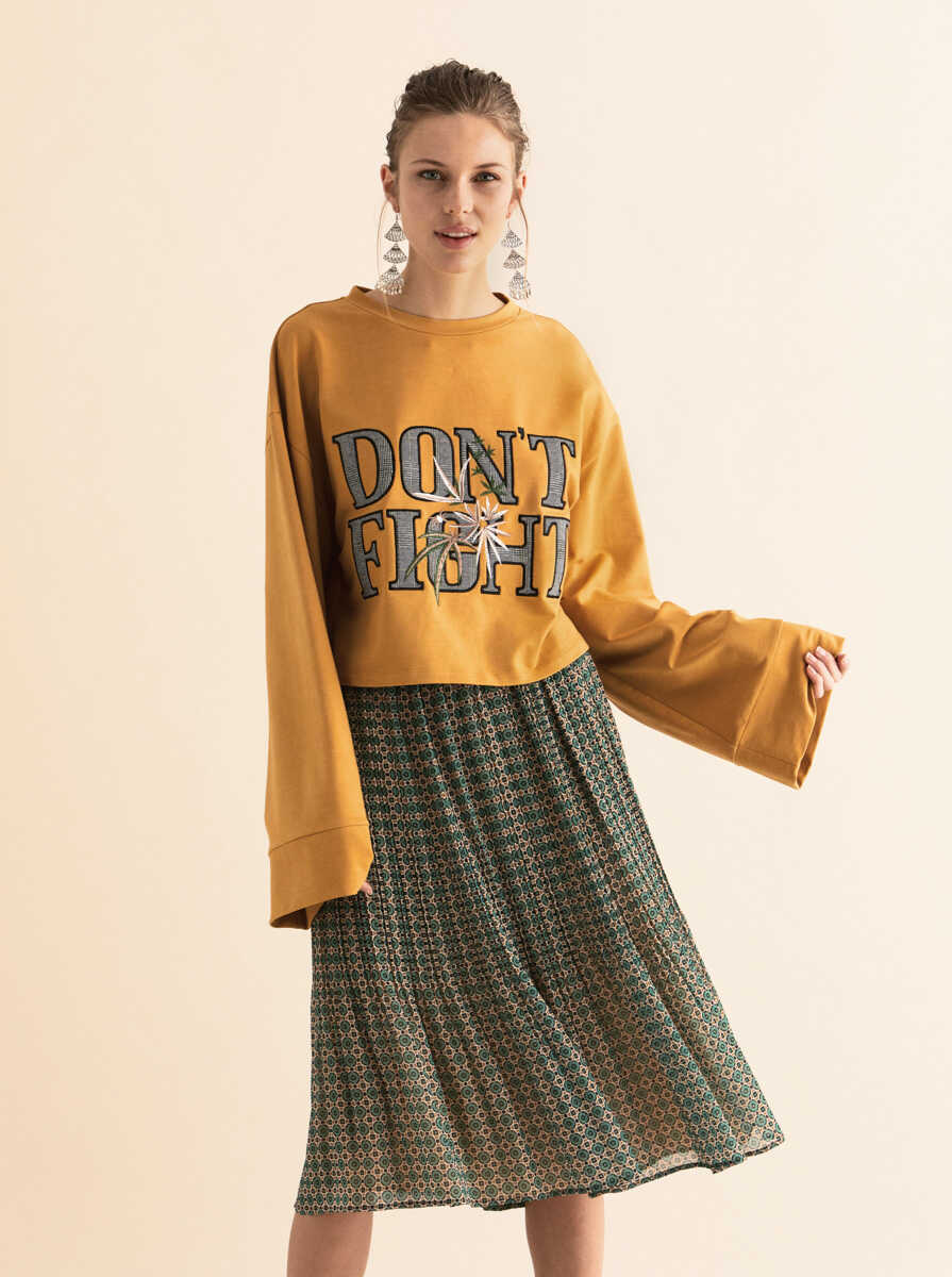  Geniş Kollu  Kadın Sweatshirt Hardal