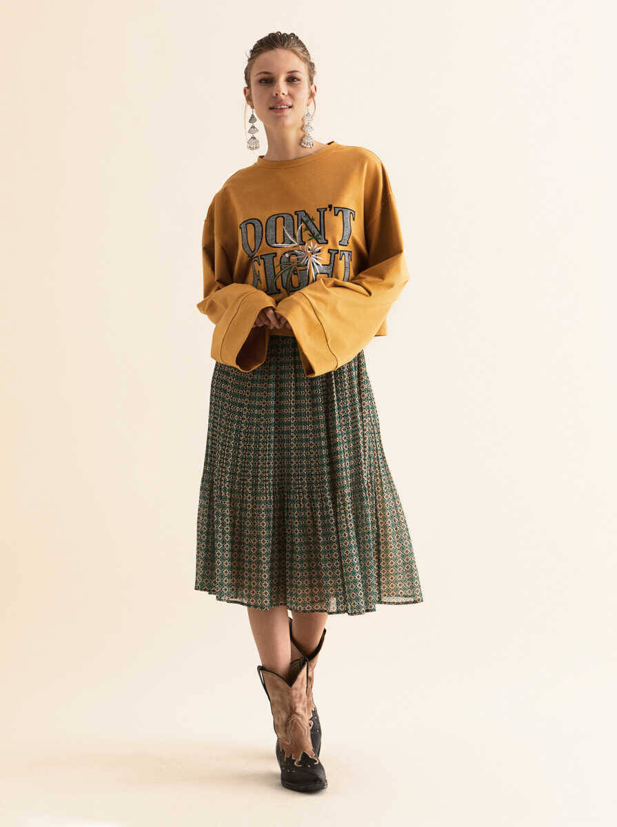  Geniş Kollu Kadın Sweatshirt Hardal - 4