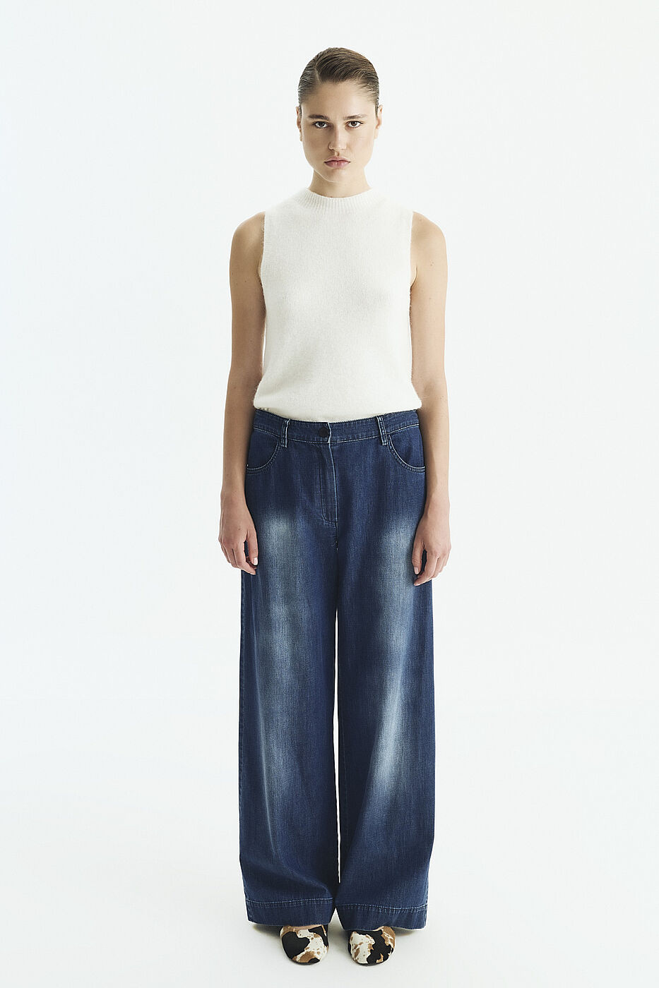 Geniş Paça Denim Pantolon Lacivert - 1