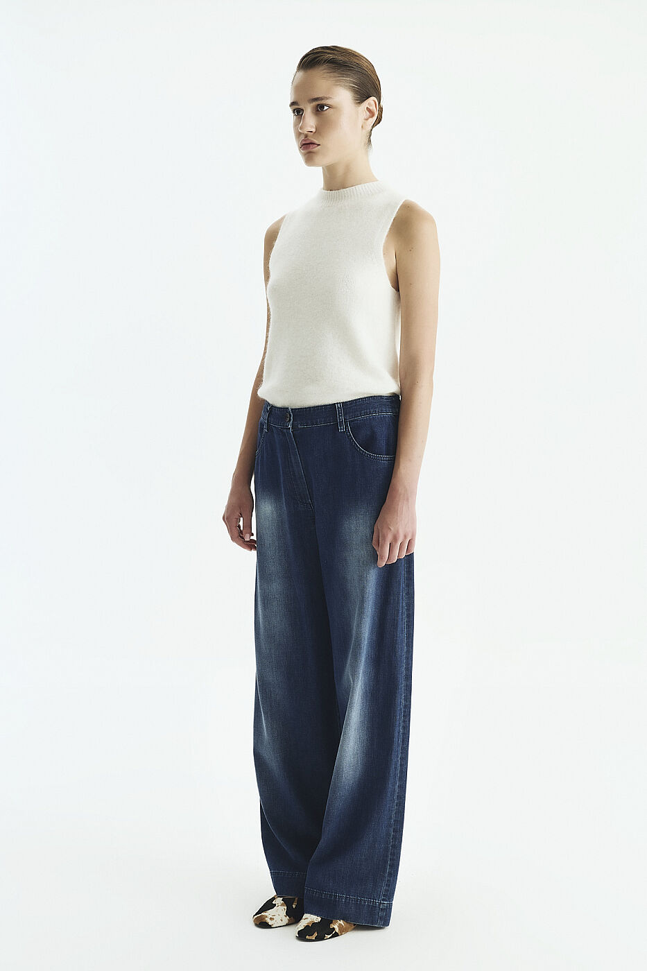 Geniş Paça Denim Pantolon Lacivert - 3