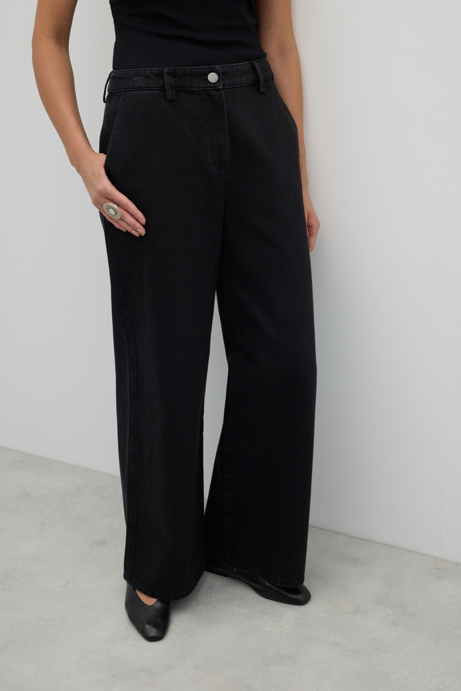 Geniş Paça Denim Pantolon Siyah - 3