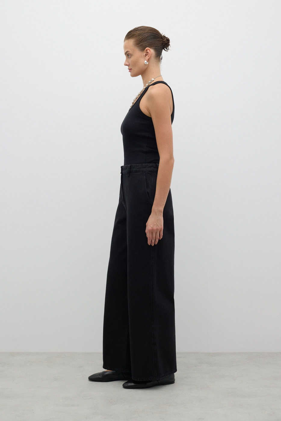 Geniş Paça Denim Pantolon Siyah - 4