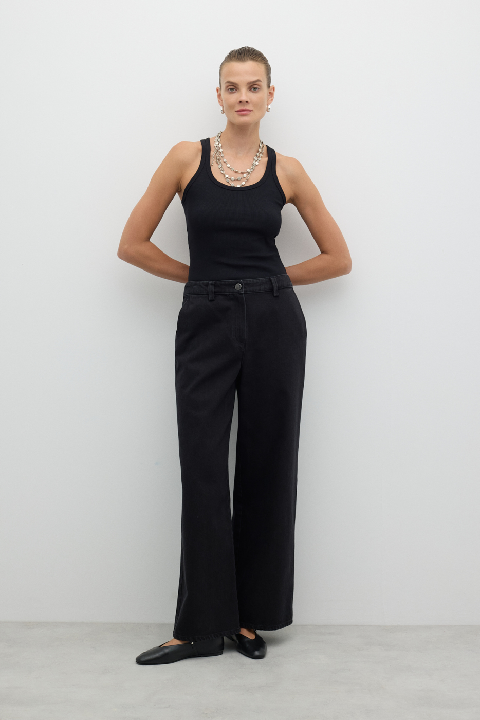 Geniş Paça Denim Pantolon Siyah - 5