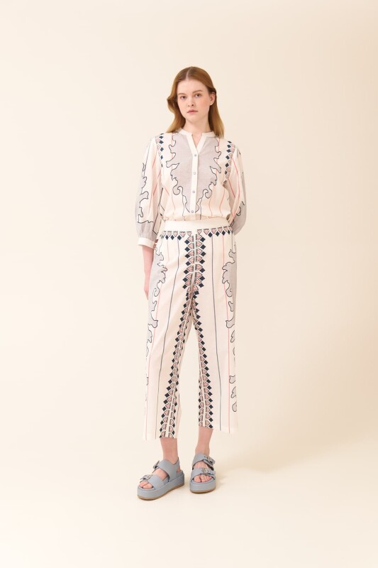 Geniş Paça Desenli Pantolon Standart Renk - Roman