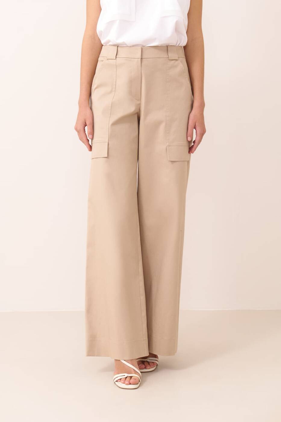 Geniş Paça Kargo Pantolon Bej - 3
