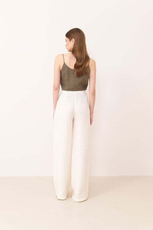 Geniş Paça Keten Pantolon Bej - Roman (1)