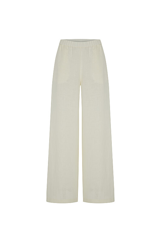 Geniş Paça Keten Pantolon Ekru - 5