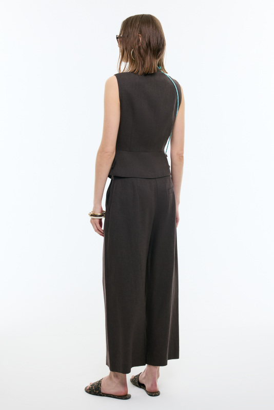 Geniş Paça Keten Pantolon Kahve - Roman (1)