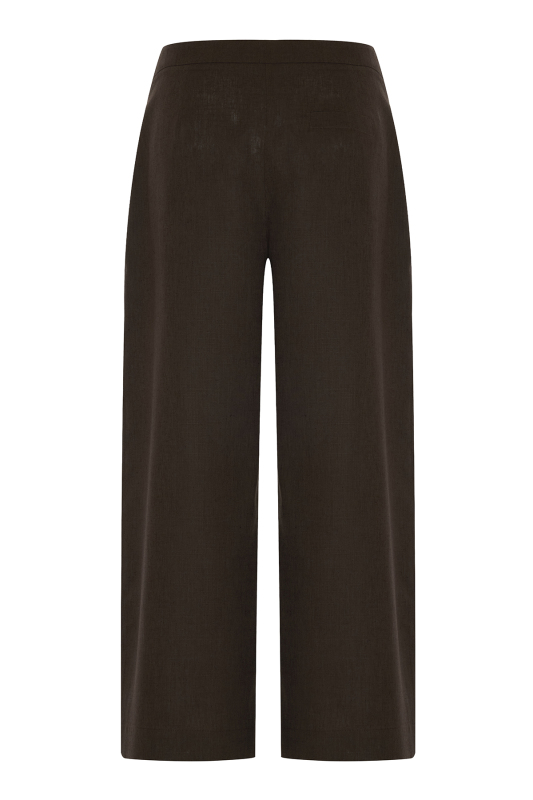 Geniş Paça Keten Pantolon Kahve - 5