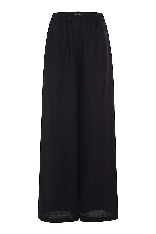 Geniş Paça Keten Pantolon Siyah - 3