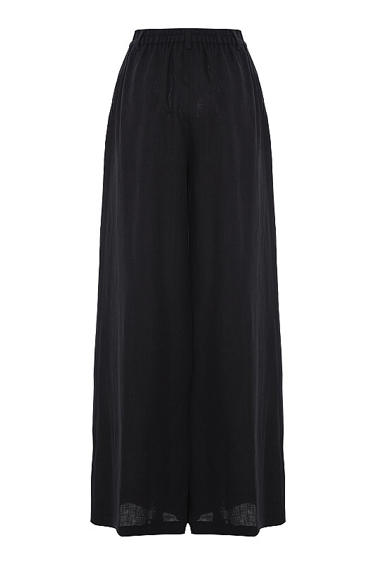 Geniş Paça Keten Pantolon Siyah - 4