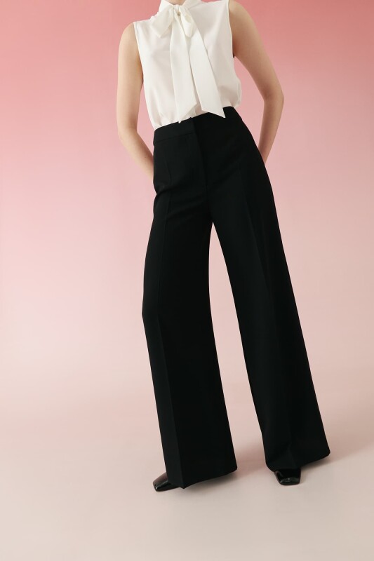 Geniş Paça Krep Pantolon Siyah - 3