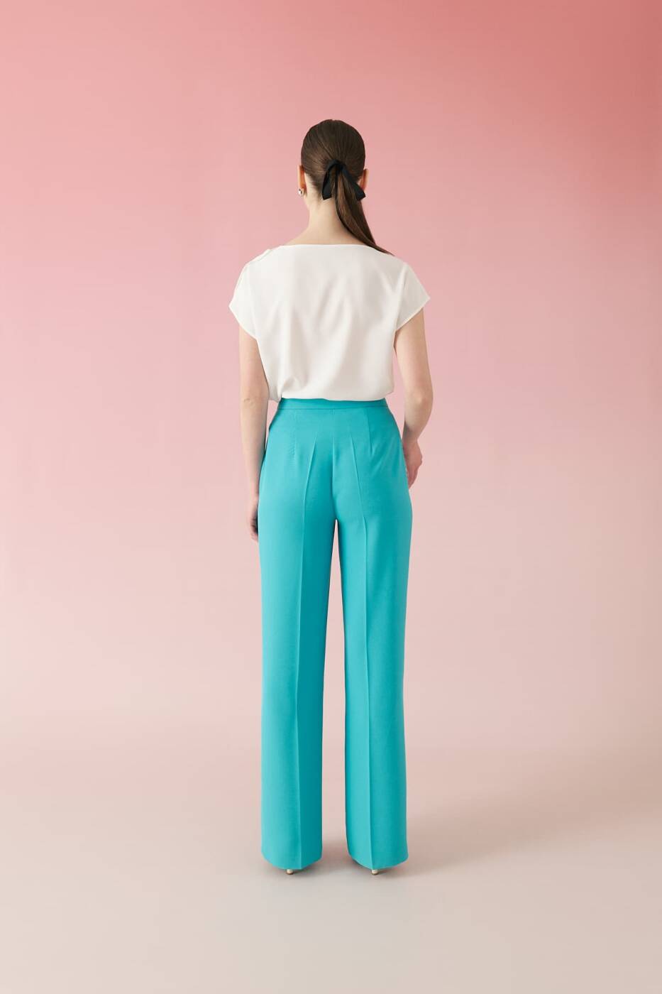 Geniş Paça Krep Pantolon Turkuaz - 2