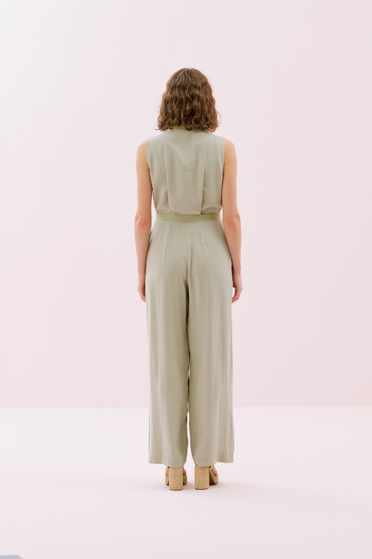 Geniş Paça Önü Fermuarlı Tulum Yeşil - 2