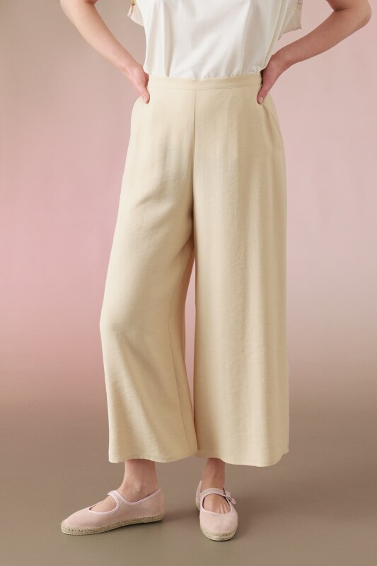 Geniş Paça Pantolon Bej - 3