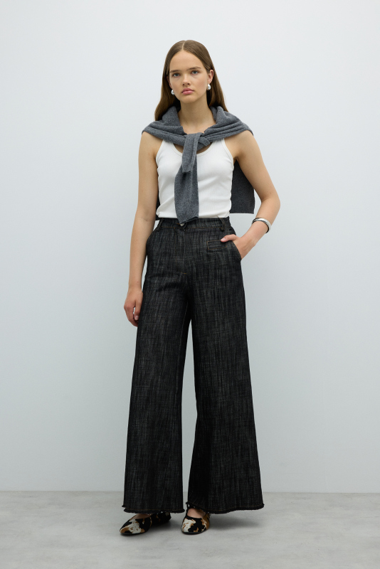 Geniş Paça Pantolon Siyah - 1