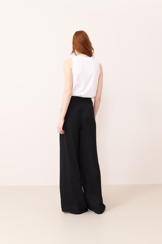 Geniş Paça Saten Pantolon Siyah - 2