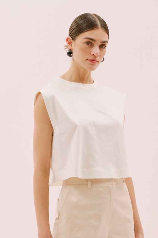 Girik Kol Arkası Yırtmaçlı Bisiklet Yaka T-Shirt Bej - 1