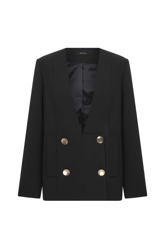 Gold Düğmeli Ceket Siyah - 4