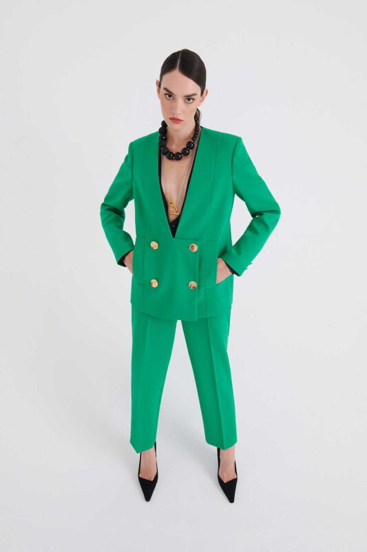 Gold Düğmeli Ceket Yeşil - 3