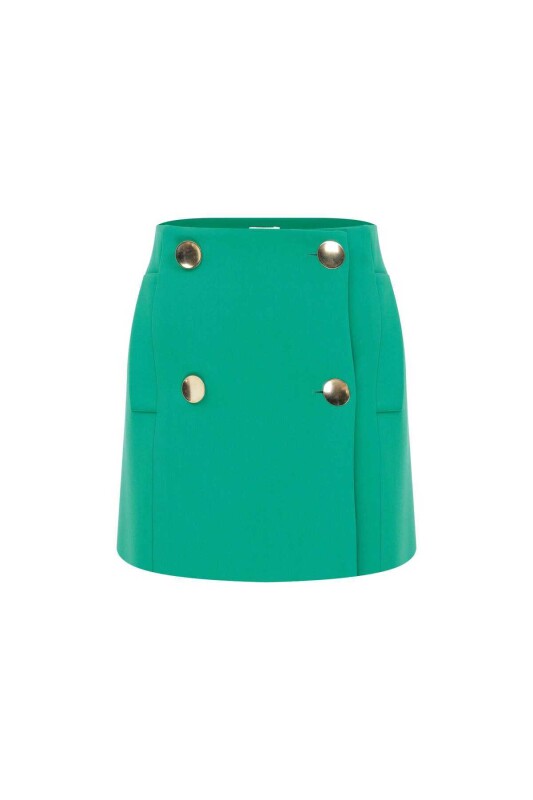 Gold Buttoned Mini Skirt Green - 4