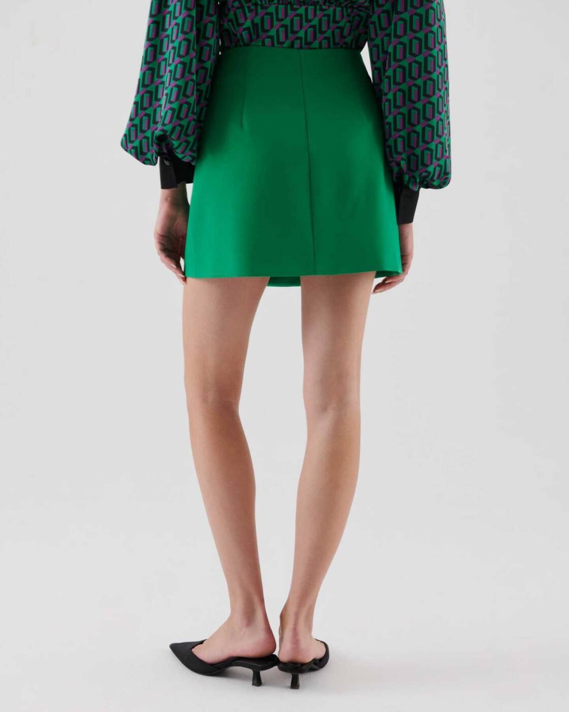 Gold Buttoned Mini Skirt Green - 2