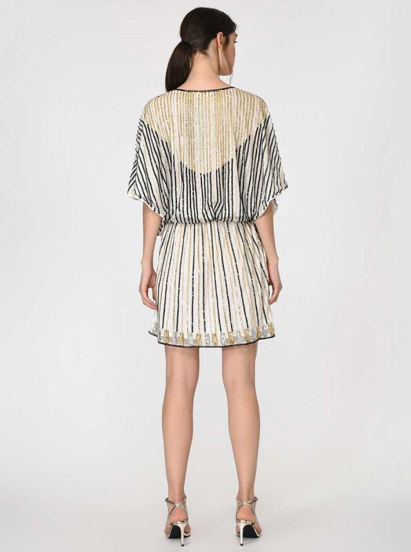 Gold İşlemeli Gece Elbisesi Standart Renk - 2