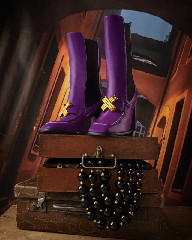  Gold Rengi Aksesuarlı Bot Mor - Roman (1)