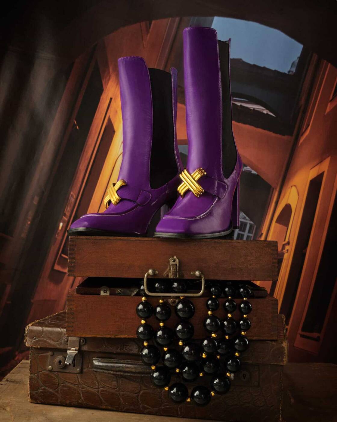 Boots with Gold Color Accessories Purple - 2