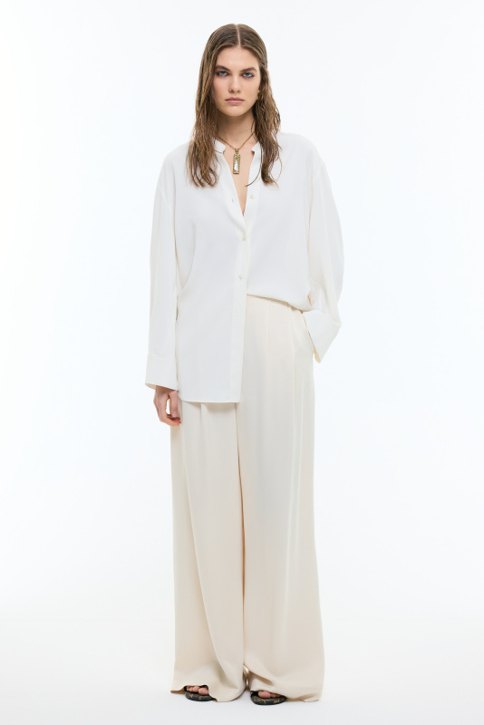 Hakim Yaka Geniş Kesim Gömlek Ekru - 4