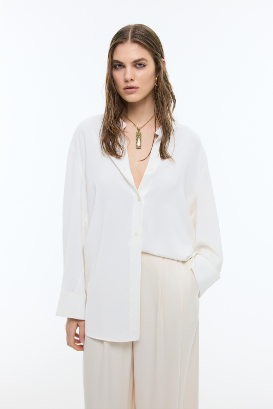 Hakim Yaka Geniş Kesim Gömlek Ekru - Roman