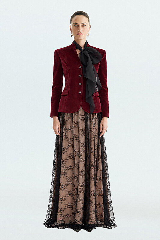 Hakim Yaka Kadife Ceket Bordo - 3