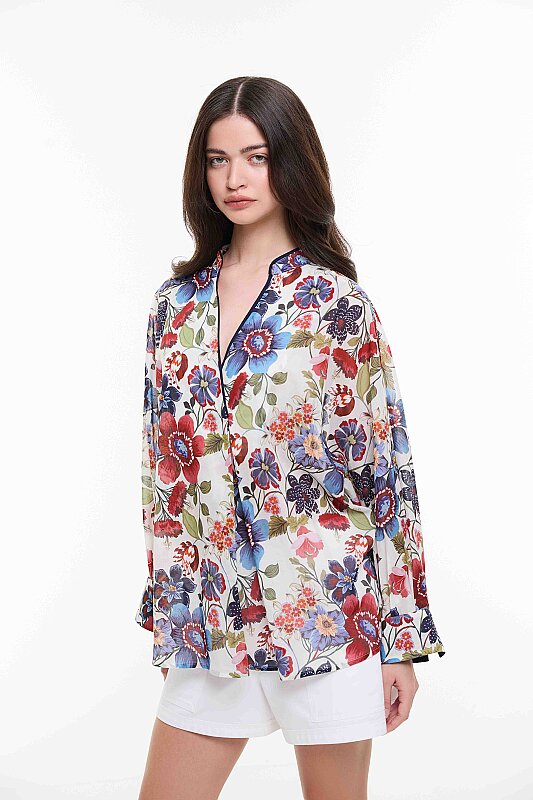 Hakim Yaka Önü Pileli Bluz Standart Renk - Roman