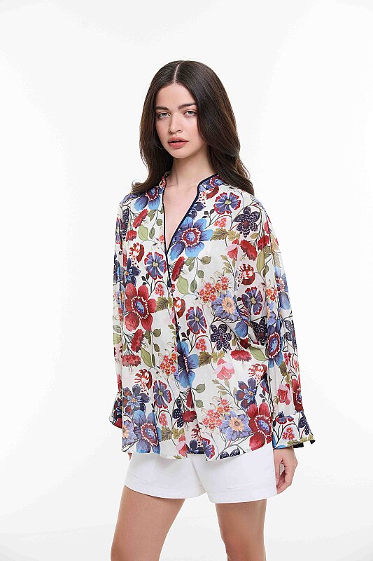 Hakim Yaka Önü Pileli Bluz Standart Renk - 3