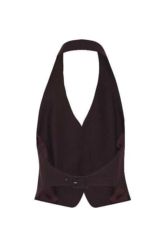 Halter Yaka Düğmeli Yelek Bordo - 4
