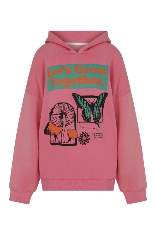  Hoodie Baskılı Kadın Sweatshirt Pembe - 4