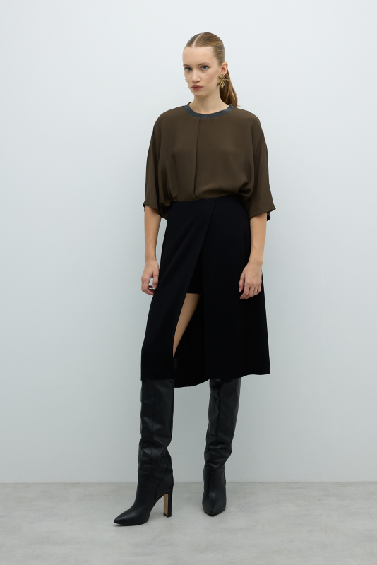 İçi Şort Detaylı Midi Boy Etek Siyah - 3