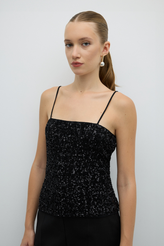 İnce Askılı Bluz Siyah - 1