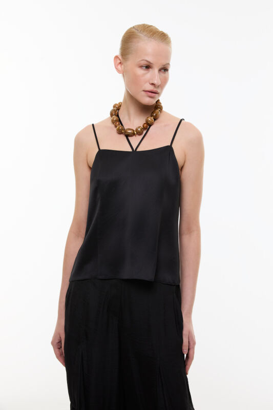 İnce Askılı Dekolteli Bluz Siyah - Roman