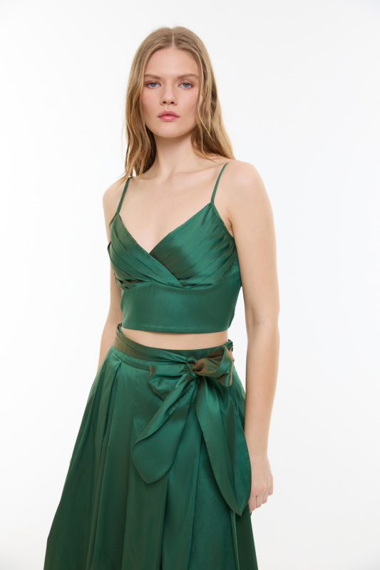 İnce Askılı Drapeli Büstiyer Yeşil - 3