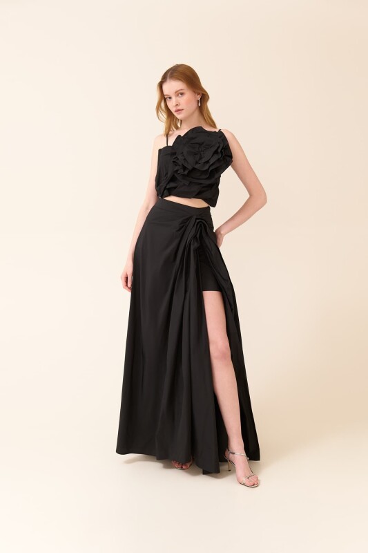 Thin Strap Taffeta Bustier Black - 4