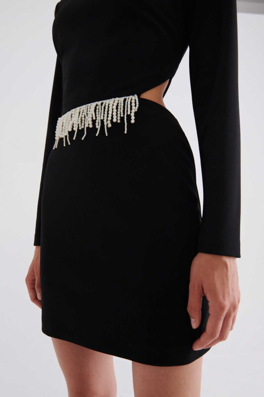 Pearl Embroidered Evening Dress Black - 3