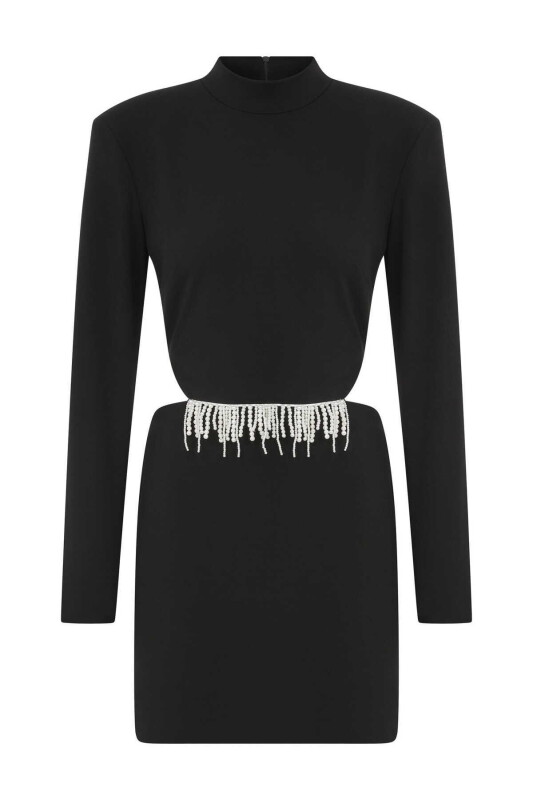 Pearl Embroidered Evening Dress Black - 4