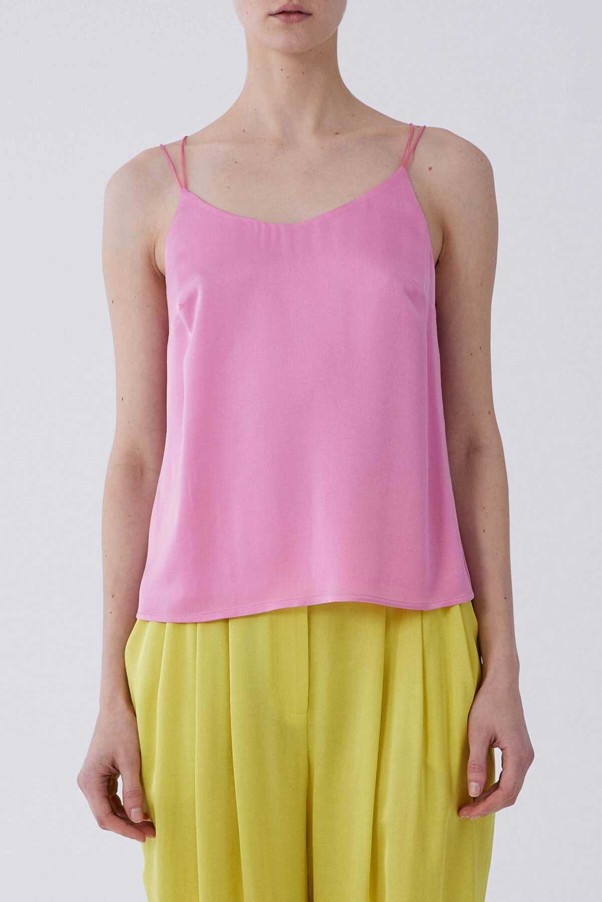 İp Askılı Saten Bluz Pembe
