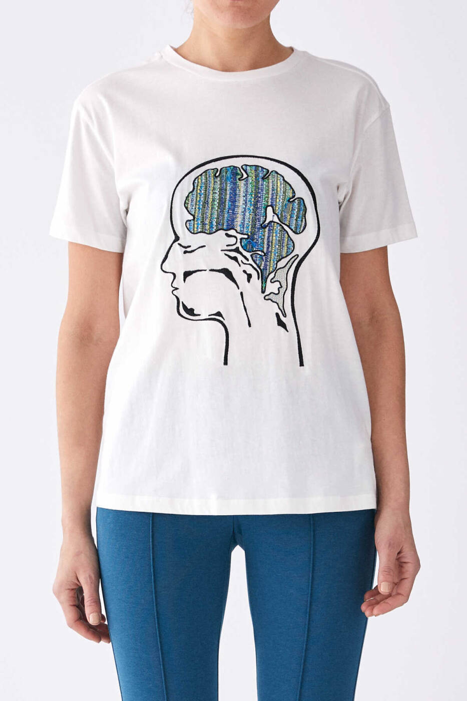 İşleme Desenli T-Shirt Ekru - 1